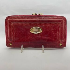 CHLOE: Red Leather Women's Zip Up Clutch Wallet